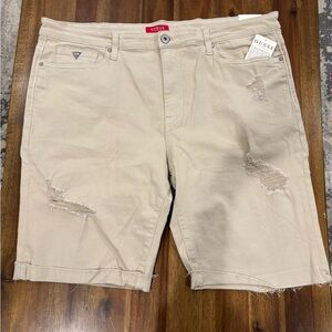 Guess Men's Light Tan Distressed Jean Shorts